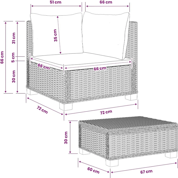 vidaXL 2 Stk. Rattan-Lounge-Set mit Kissen GENDT Naturrattan Kubu Grau 42034404 – Bild 9