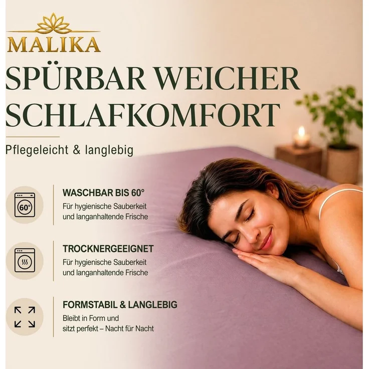 Malika Spannbettlaken aus 100% Baumwolle, 90-100x200, Beere, Jersey Baumwolle, Gummizug: Ja, (1 Stück), Allergikergeeignet, Pflegeleicht und Atmungsaktiv – Bild 4