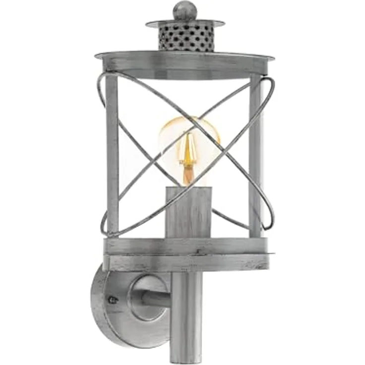 EGLO Außen-Wandlampe Hilburn 1, 1-flammige Wandleuchte aus verzinktem Stahl und Kunststoff, Farbe: Silber-antik, IP44, Fassung: E27, Höhe: 37,5 cm