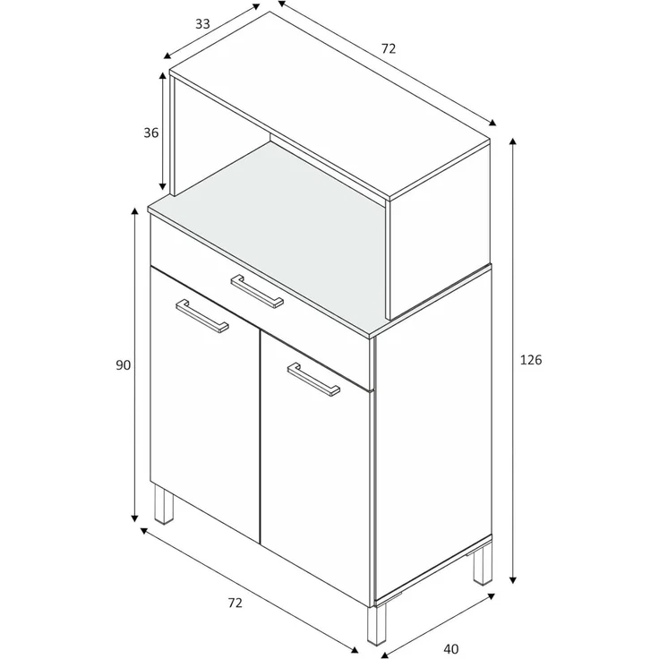 Dmora - 2-türiger Mehrzweckschrank Norman, Küchen-Sideboard, Mehrzweck-Hilfsschrank, Moderner Kleiderschrank, 72x40h126 cm, Weiß und Eiche – Bild 2