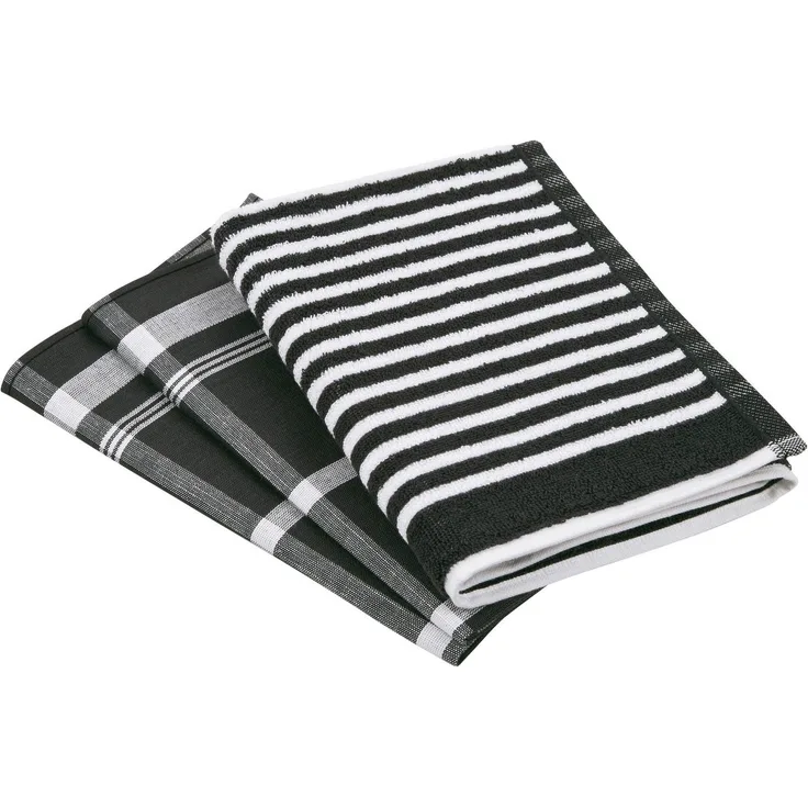 ROSS Geschirrtuch Exclusiv, (Set, 3-tlg), Zwirnfrottier Streifen, 1 Küchen-Frottiertuch und 2 Geschirrtücher