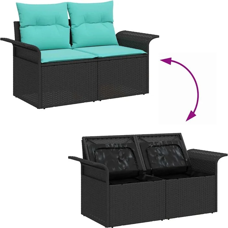 vidaXL Gartensofa-set mit Speicher 4 pcs Schwarz Poly-Rattan 3354015 – Bild 11
