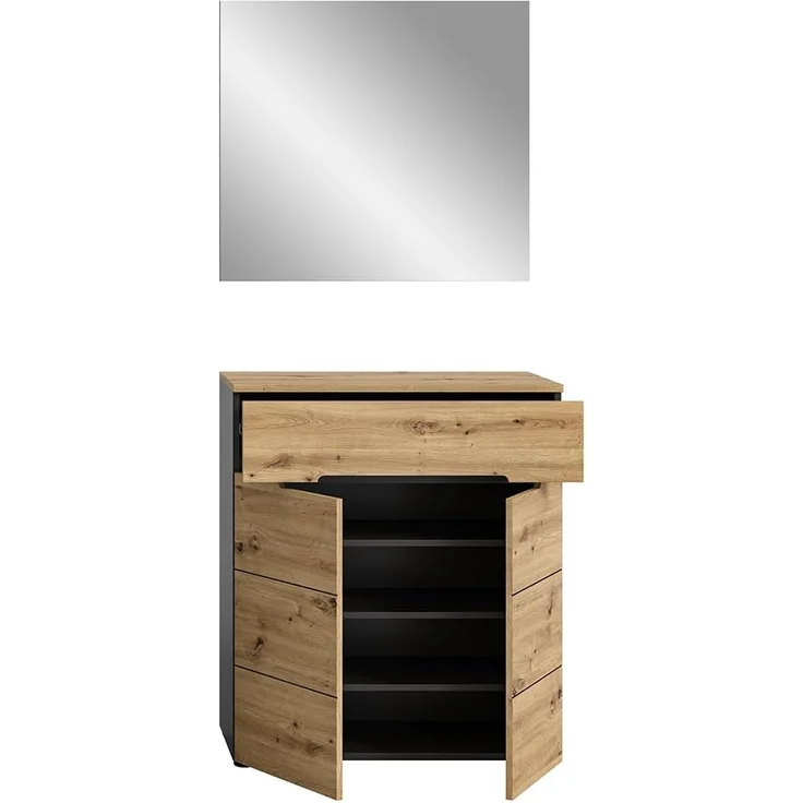 Lomadox Garderoben-Set CORTONA-158, (Spar-Set, 2-St, Schuhkommode Spiegel), Garderobenmöbel Flurmöbel Flurschrank modern in Eiche mit grau – Bild 3