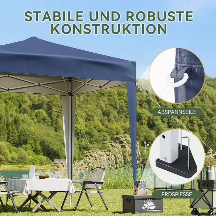 Aoxun Pop Up Pavillon 2x2m Wasserdicht mit 4 Seitenwänden, Metallrahmen-Schutzzelt, Höhe Verstellbar, Faltpavillon 2x2 mit Tragetasche für Camping Party, Blau – Bild 4