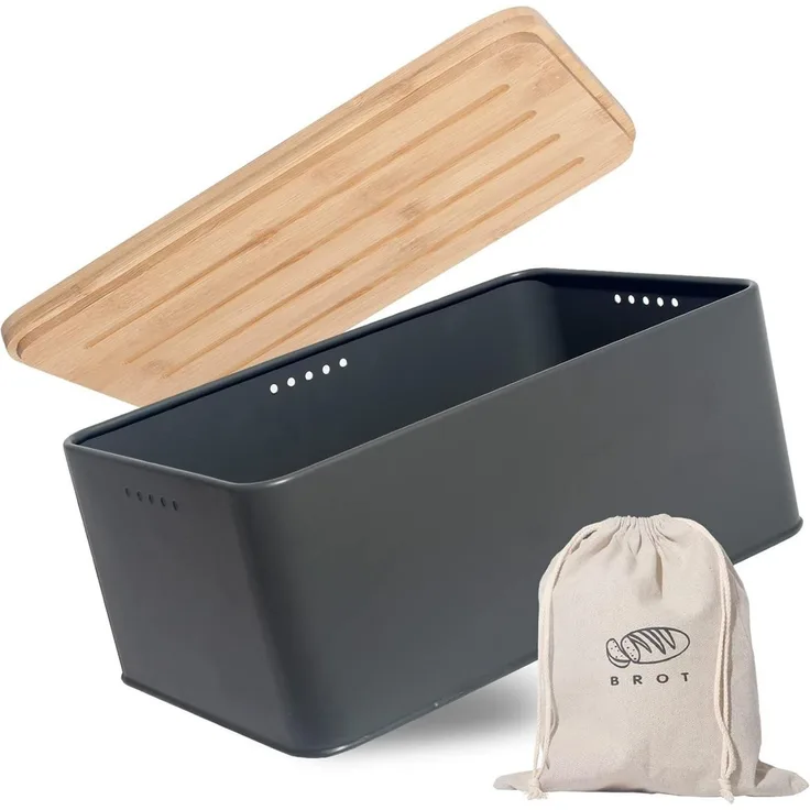 Zedelmaier Brotkasten Brotkasten mit Schneidebrett,MatteBrotbox mit Holzdeckel&Leinen beutel, (MBH006), Rundum Belüftung, Brotkorb für langanhaltende Frische 33x21x15cm