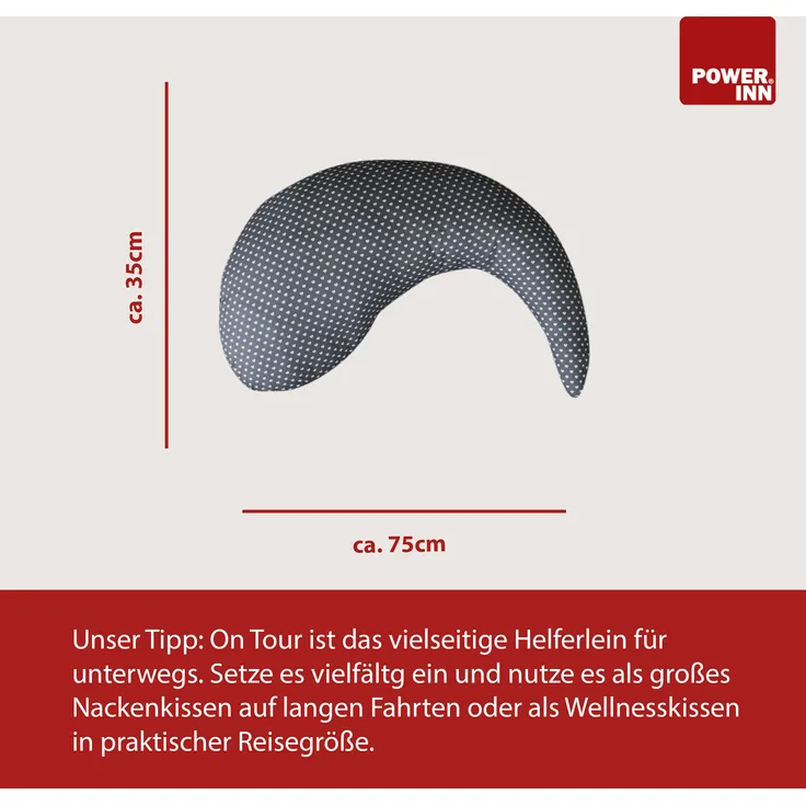 POWER INN ON TOUR Wellnesskissen ca. 75x35cm | gemütliches Reisekissen | handliches Stillkissen | Waschbar bis 60°C | Stoff aus 100% Baumwolle