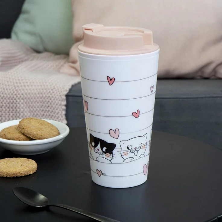 Geda Labels GmbH Coffee-to-go-Becher Cutie Cats, 1-tlg, PP, Rosa, 400ml, doppelwandig – Bild 2