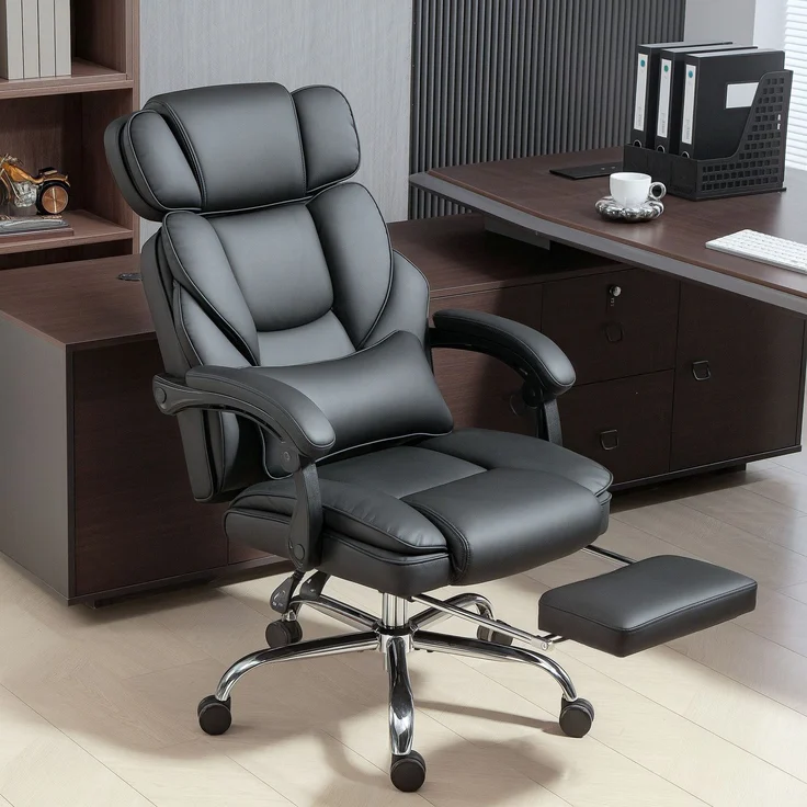 MELAYR, Bürostuhl Ergonomischer Höhenverstellbarer Drehstuhl mit Lendenwirbelstütze, Armlehne, 72 x 69 x 126 cm, Schwarz – Bild 4