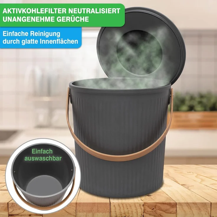 YourCasa Biomülleimer YourCasa® Komposteimer Küche - 6L - Abwaschbarer Biomülleimer & Deckel, Fassungsvermögen 6L – Bild 3