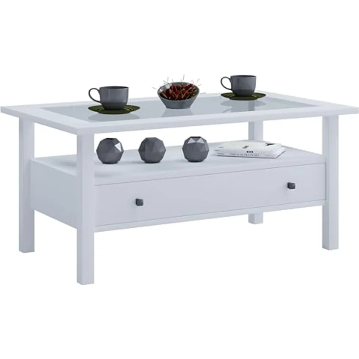 MID.YOU Couchtisch Lingis, Weiß, rechteckig, 1 Schublade, 42x54x90 cm, einfacher Aufbau – Bild 2