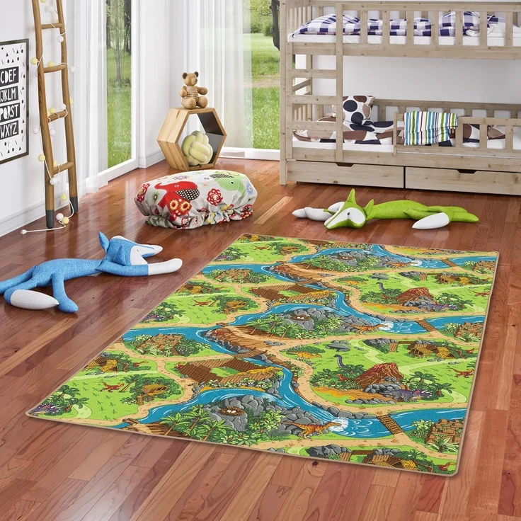 Snapstyle Kinder- und Spielteppich, 100% Polyamid, Dino Welt, 160x160 cm