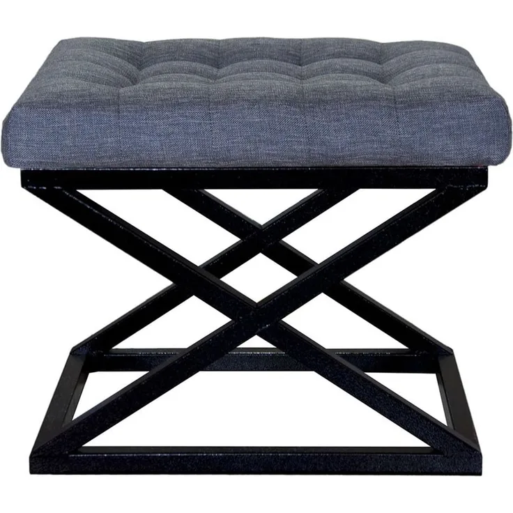 Atelier Del Sofa Stylish Pouffe with Metal Frame, 50 cm Width, 42 cm Height, 40 cm Depth | 100% Polyester Babyface Fabric in Black & Blue | Perfect for Modern Living Spaces
