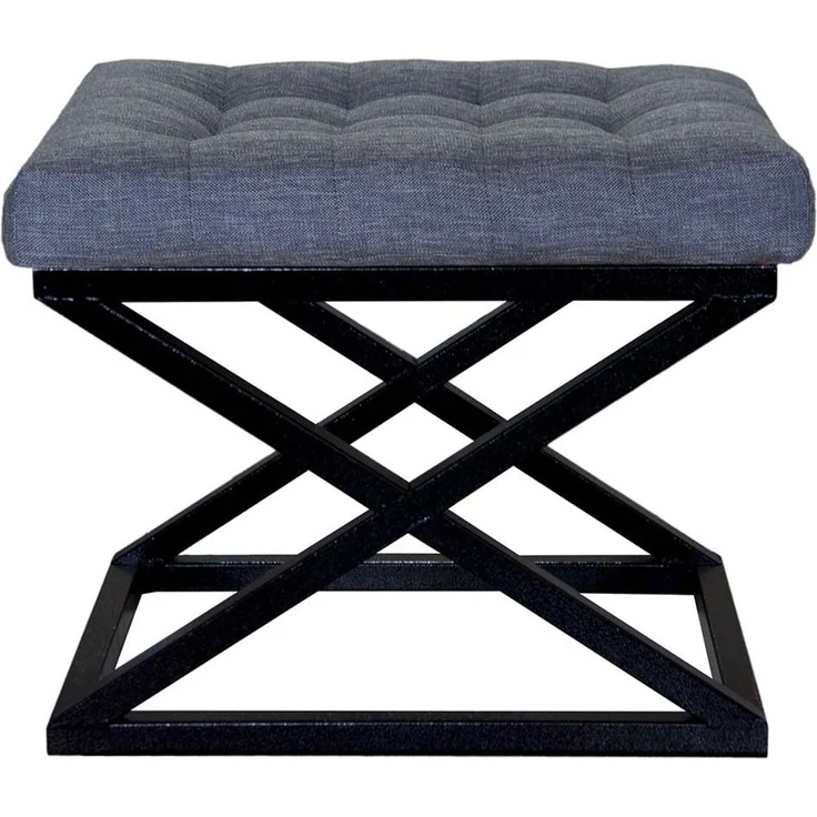 Atelier Del Sofa Stylish Pouffe with Metal Frame, 50 cm Width, 42 cm Height, 40 cm Depth | 100% Polyester Babyface Fabric in Black & Blue | Perfect for Modern Living Spaces