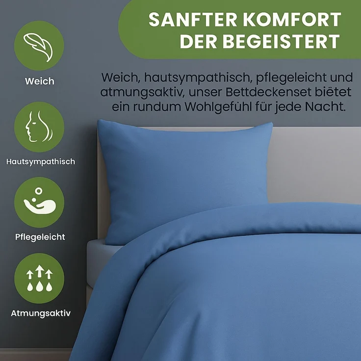 Julido Jersey Bettwäsche 155x220 80x80 Baumwolle Set Druckknopf weich Eisblau – Bild 6