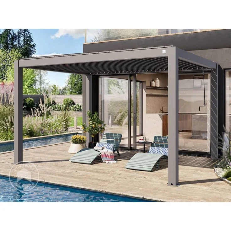 PRIMEYARD Pergola 3x4 m Aluminium Pfosten mit Lamellendach aus Aluminium graue Terrassenüberdachung – Bild 2