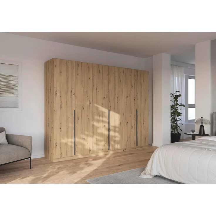 Rauch Möbel Alabama, Kleiderschrank, Garderobenschrank, 6-türig, Zubehör Classic, 3 Kleiderstangen, 9 Einlegeböden, Farbe Eiche Artisan, Holz, Griff Grau metallic, 271 x 229 x 54 cm – Bild 2