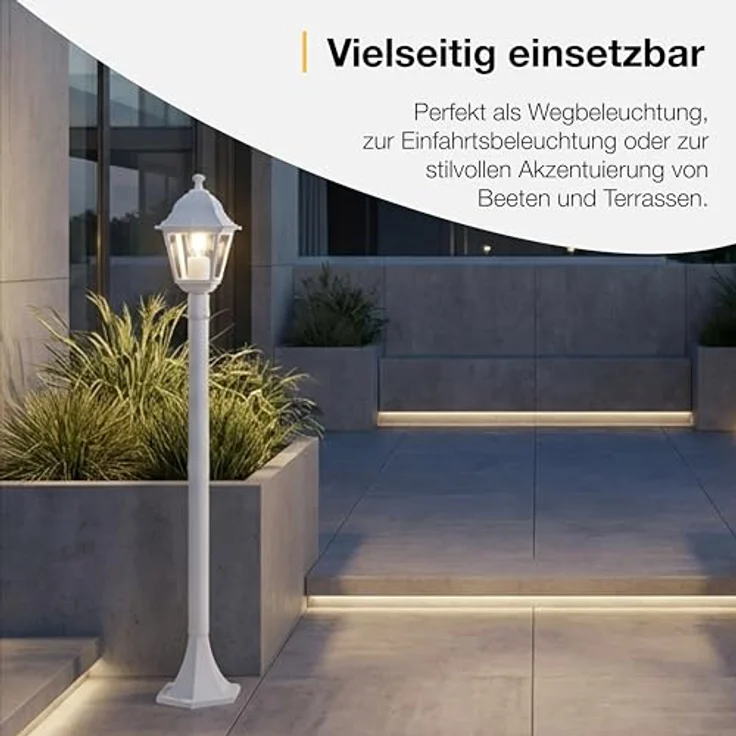 BRILLIANT Nissie Außenlampe weiß – spritzwassergeschützte Außenleuchte mit E27 Fassung – Wegeleuchte für Garten, Einfahrt & Außenbereich – Bild 8