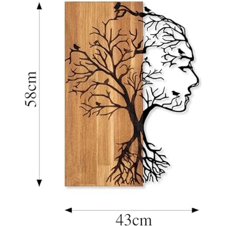 Wallity 'Woman Face' Dekoratives Wandaccessoire aus Holz, Walnuss / Schwarz, 58 x 43 cm – Bild 6