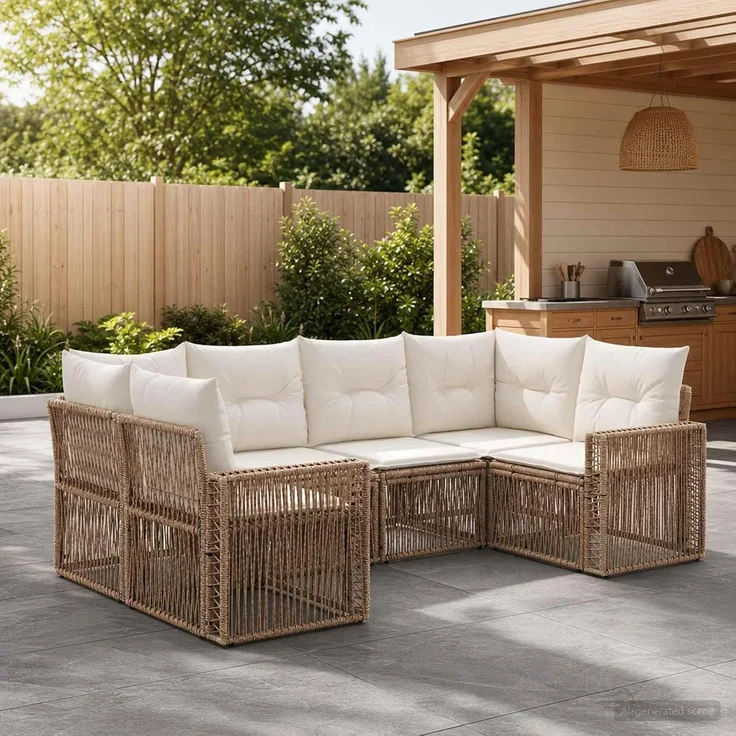 vidaXL Gartensofa-set 6 stk. 6-Sitzer Beige und Cremeweiß Poly-Rattan 3435222 – Bild 2