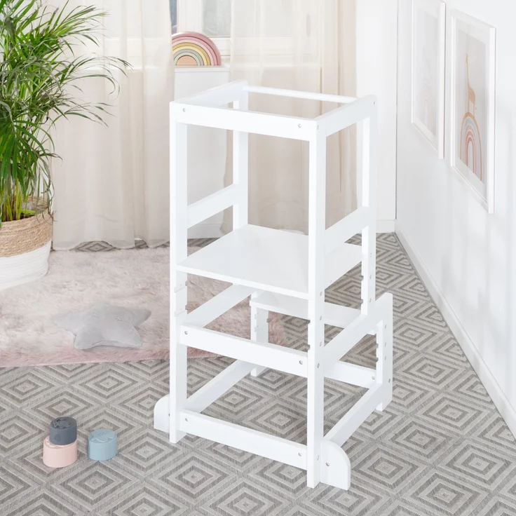 roba Montessori Lernturm aus Holz - Sicherer Tritthocker für Kinder - Bis 80 kg belastbar - Weiß – Bild 5