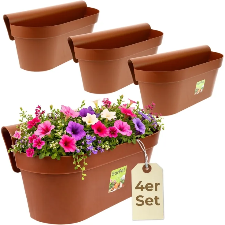 GarPet Balkonkasten 4x Geländerkasten Balkon mit Wasserspeicher Blumen Topf Kasten