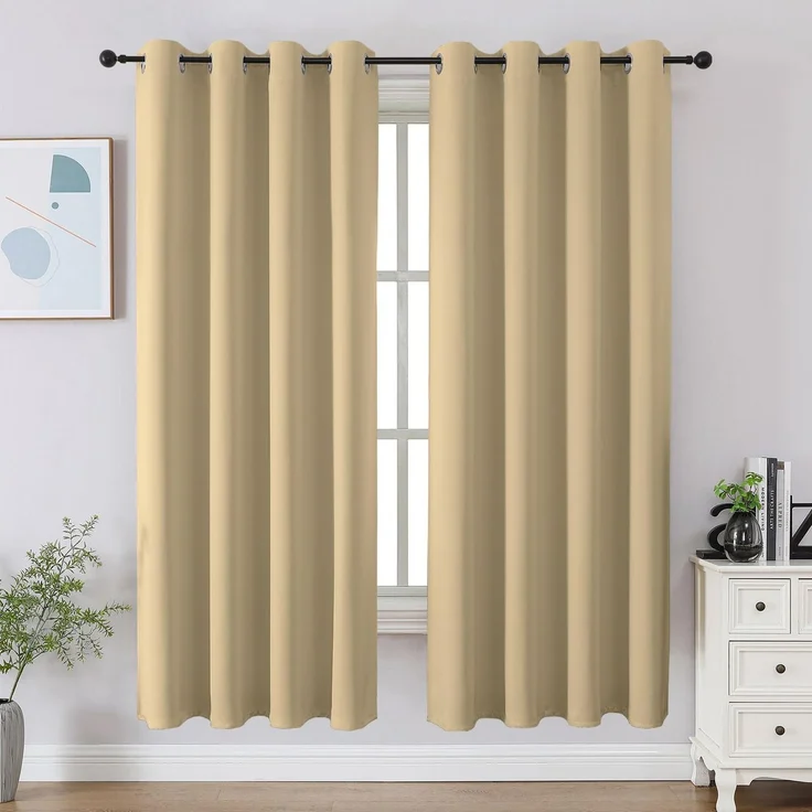 CUCRAF Verdunkelungsvorhänge, 160 cm Länge, 2 Paneele, Raumverdunkelungsvorhänge für Wohnzimmer, Schlafzimmer, wärmeisoliert, lichtblockierend, Fenstervorhang, B 132 x L 160 cm, Beige