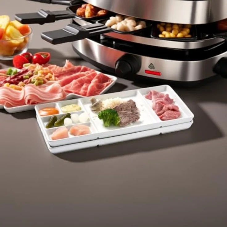Betty Bossi Servierplatte Gourmet-Teller mit Fächern für Fondue, Raclette, Sushi, BBQ, weiß, Porzellan, (Set, 2-tlg, 2 x Gourmet-Teller), Hochwertige Porzellanteller, perfekt für Weihnachten und Silvester – Bild 4