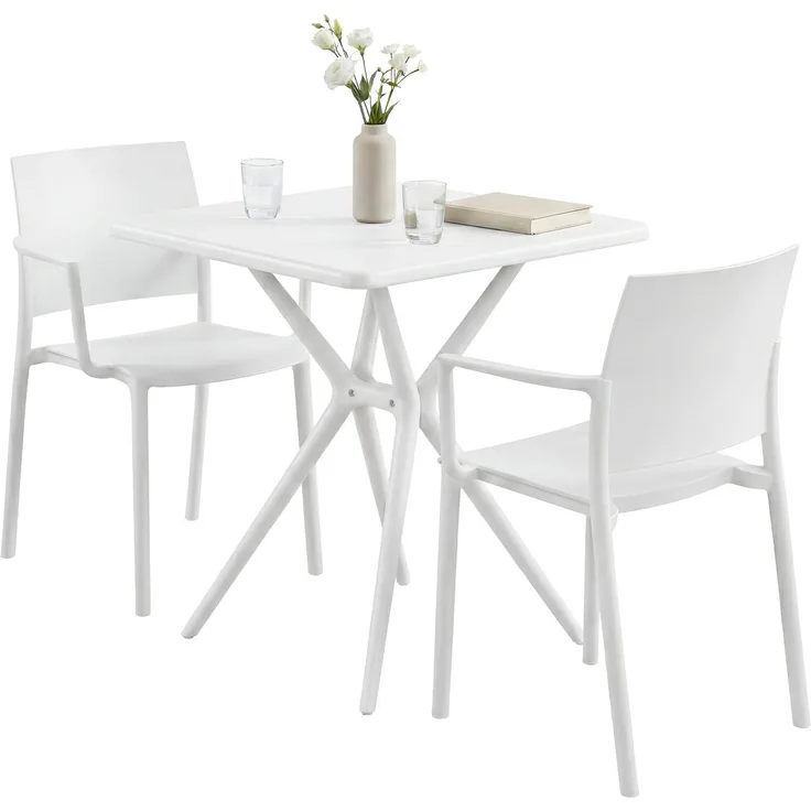 Gartenmöbel-Set FRIDA mit 2 Stühlen - 186 x 72 x 81 cm, Kunststoff, Weiß | Balkonset Gartenset Tisch mit Stühlen Bistroset Outdoor