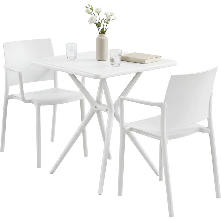 Gartenmöbel-Set FRIDA mit 2 Stühlen - 186 x 72 x 81 cm, Kunststoff, Weiß | Balkonset Gartenset Tisch mit Stühlen Bistroset Outdoor – Bild 1