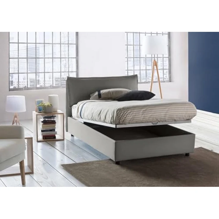 Talamo Italia - Doppelbett Desirée, Bettkasten mit Stoffbezug, 100 % Made in Italy, Öffnung vorne, inklusive Matratze 120 x 190 cm, Grau – Bild 4