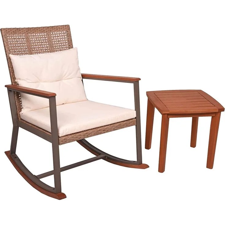 Schaukelstuhl Set Sinaloa aus Eukalyptus FSC 100%, geölt / Kunstoffgeflecht