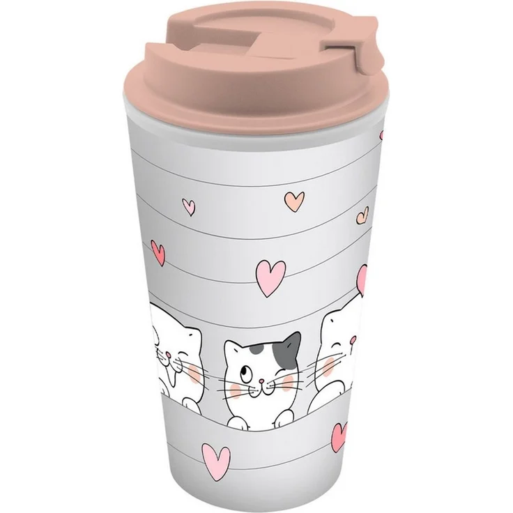 Geda Labels GmbH Coffee-to-go-Becher Cutie Cats, 1-tlg, PP, Rosa, 400ml, doppelwandig – Bild 1
