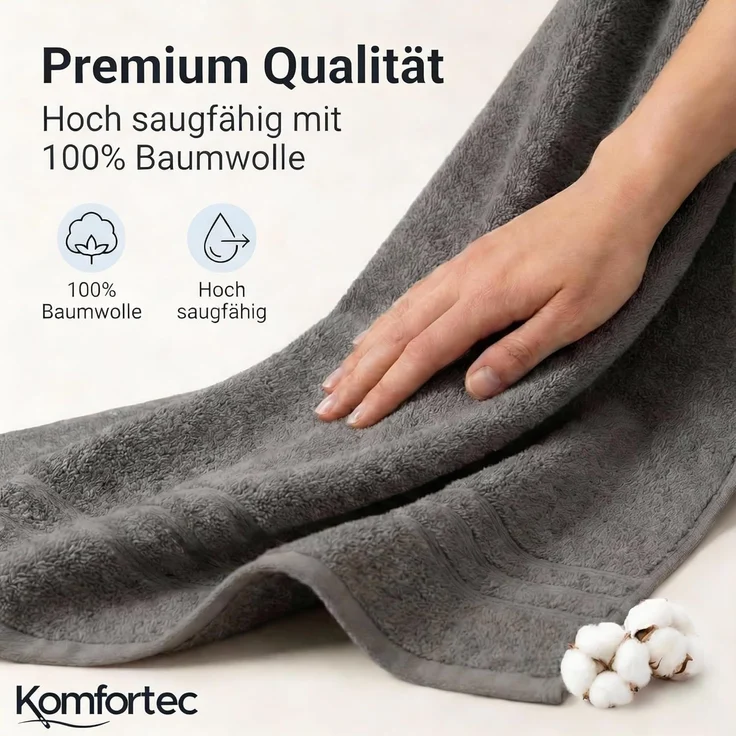 Komfortec 2er Saunatuch Set 80x200 cm aus 100% Baumwolle, XXL-Saunatücher, Sauna Handtuch, Weich, Groß, Frottee, Schnelltrocknend, Anthrazit Grau/Schwarz – Bild 3