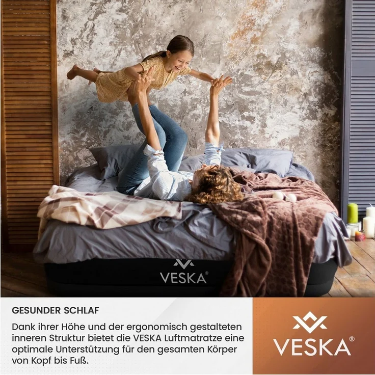 VESKA Luftbett Aufblasbare Matratze Selbstaufblasend Gästebett, (mit eingebauter elektrischer Pumpe), für Camping und Heimgebrauch mit Tasche – Bild 2
