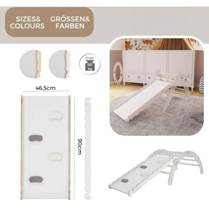 MAMOI® Rutschbrett für Kinder | Rutsche | Babyrutsche Indoor Scandi Design | Rutschbrett Sprossenwand | Festes Yarnwood Kinderbett für Kletterwand | CE | 100% ECO | Made in EU – Bild 2