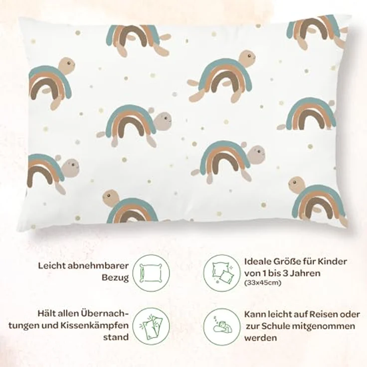 SUPERBE BEBE Kinderkissen Mit Kopfkissenbezug Baumwolle - Kissen für Kinder 1 bis 3 Jahre Größe 33x45 cm - Weiches Kissen Hypoallergen Maschinenwaschbar Ideal Fürs Bett oder Auf Reisen EIN Nickerchen – Bild 3
