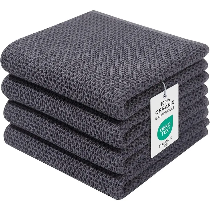 Moosfor 4er Set Geschirrtücher 100% Baumwolle Weich Saugfähig 32x72cm Dunkelgrau