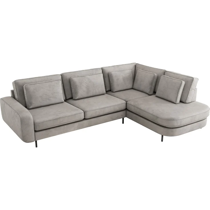 CALENO L-Form Ecksofa 317x225 cm, Massivholz-Rahmen & Wellenfedern, Sitzhöhe 51 cm, modernes Polstersofa rückenecht bezogen & freistehend - Hellgrau Velvet - Rechts Seite – Bild 5