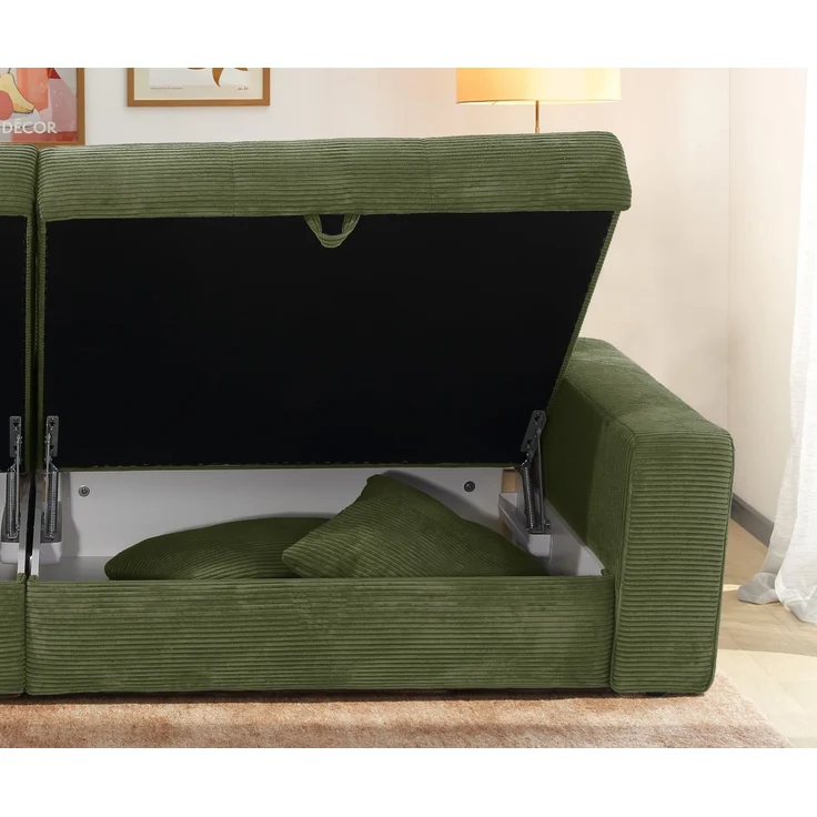 Big-Sofa 284 cm breit Wellenunterfederung Lounge-Couch Stauraum Cord Grün – Bild 6