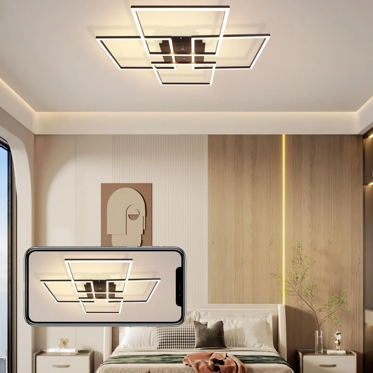 ZMH LED Deckenleuchte Wohnzimmer Deckenlampe - 72CM Schwarz Schlafzimmerlampe Dimmbar mit Fernbedienung 48W Modern Deckenbeleuchtung Rechteckig Design Esszimmerlampe für Schlafzimmer Küche – Bild 5