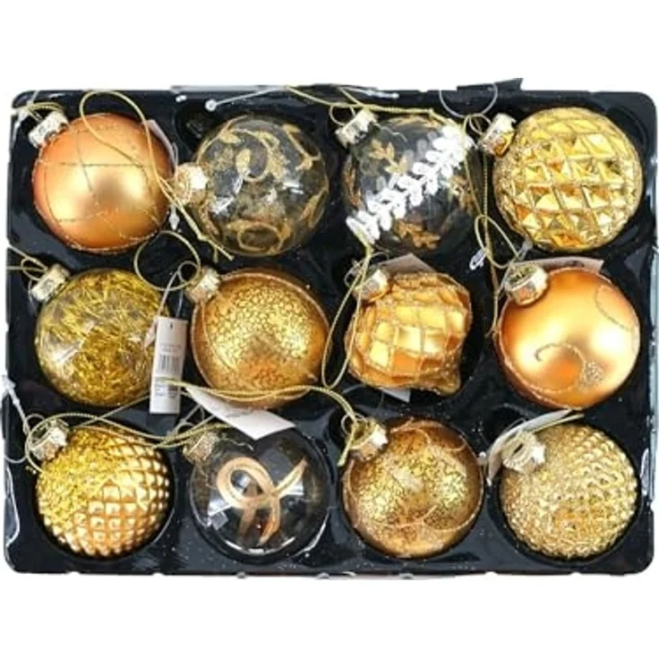 Weihnachtsbaumkugeln Glas Kugeln 12 STK Christbaumkugeln Weihnachtskugeln gelb – Bild 1
