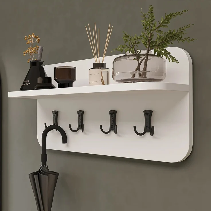Roomart LENA Garderobenset 4-teilig – Schuhschrank, Sitzbank, Wandgarderobe & runder Spiegel – kompakte Flurgarderobe 120 cm – H 95 x B 60 x T 37 cm (Schuhschrank) • Weiß – Bild 5