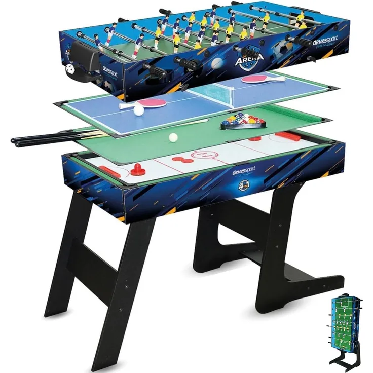Bigbuy Tischfußballspiel Multispiel-Tisch Biegsam 4 in 1 Holz MDF 115,5 x 63 x 16,8 cm