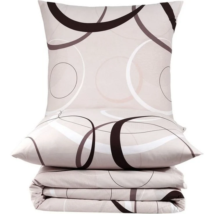 Buymax Bettwäsche Wave, Bettgarnitur, Bettbezug Set, Renforcé: 100% Baumwolle, 3 teilig, mit Reißverschluss, gemustert, Kreise, Beige, 200x200 cm – Bild 4