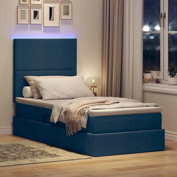 vidaXL LED-Speicherbett mit Matratze Blau 90 x 200 cm Stoff 3372332 – Bild 5
