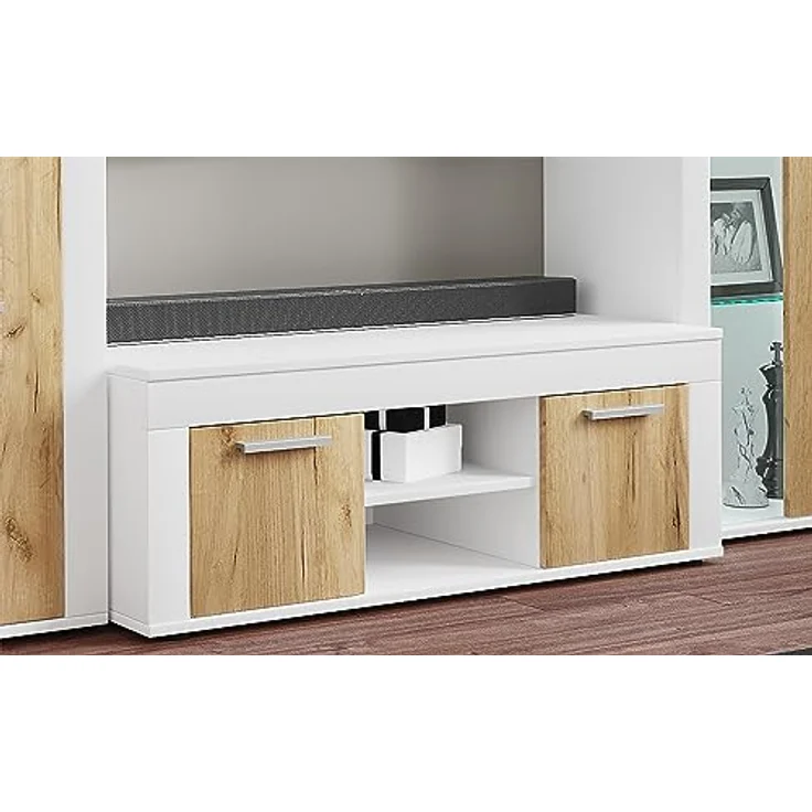 MID.YOU Lowboard Usilo, Weiß/Honigeiche, Kunststoff, 1 Fach, 102x37x45 cm, stehend – Bild 2