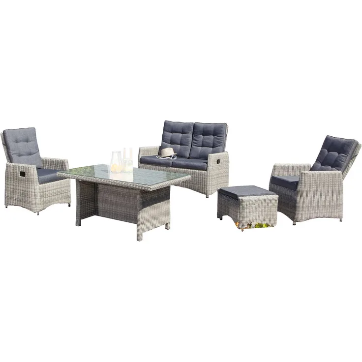SunnySmart 5-teilige Loungegruppe Roseville Aluminium mit Kunststoffgeflecht grey-white