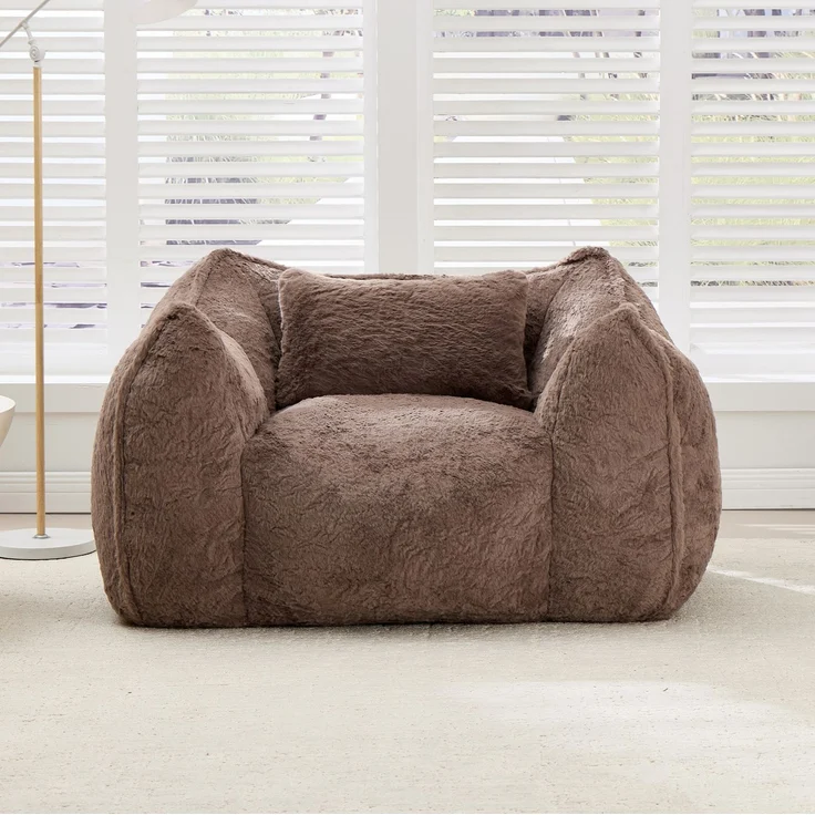 Sitzsack in Lammfell-Optik mit ergonomischer Rückenlehne, 123×97×73 cm, Khaki – Bild 4