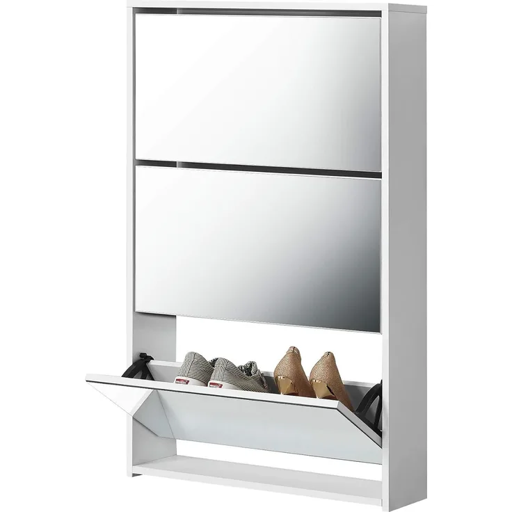 en.casa Schuhschrank Lund 102,5 x 63 x 17 cm Verspiegelt Weiß