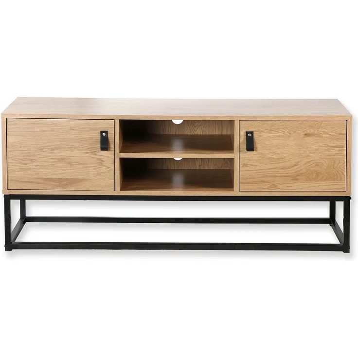 Casâme TV-Möbel Eiche Dekor 2 Türen und zentrale Ablage - L120 cm - Dunkles Holz – Bild 1